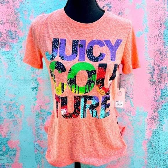 NWT Juicy Couture Logo Colorful Palm Trees Flowy Tunic Fit Lightweight S - Picture 1 of 14